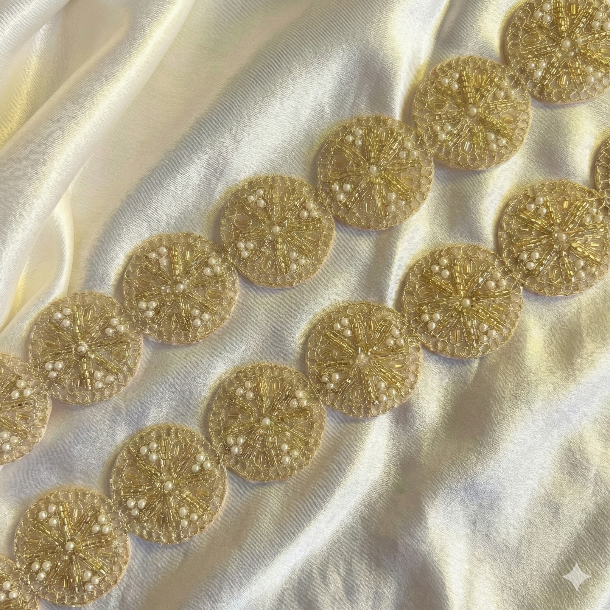 Gold Circular Motif Beaded Embroidered Lace Border
