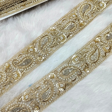 Paisley Embroidered Lace Border with Pearl, Bead & Sequin Work for Bridal Wear