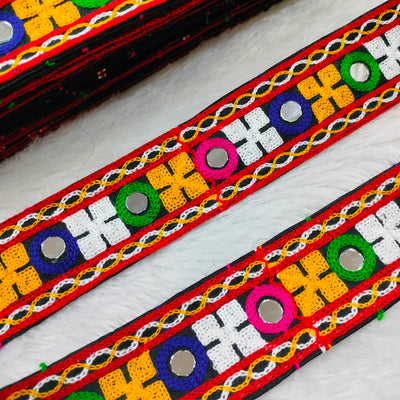 Multicolor Geometric Embroidered Traditional Lace Trim