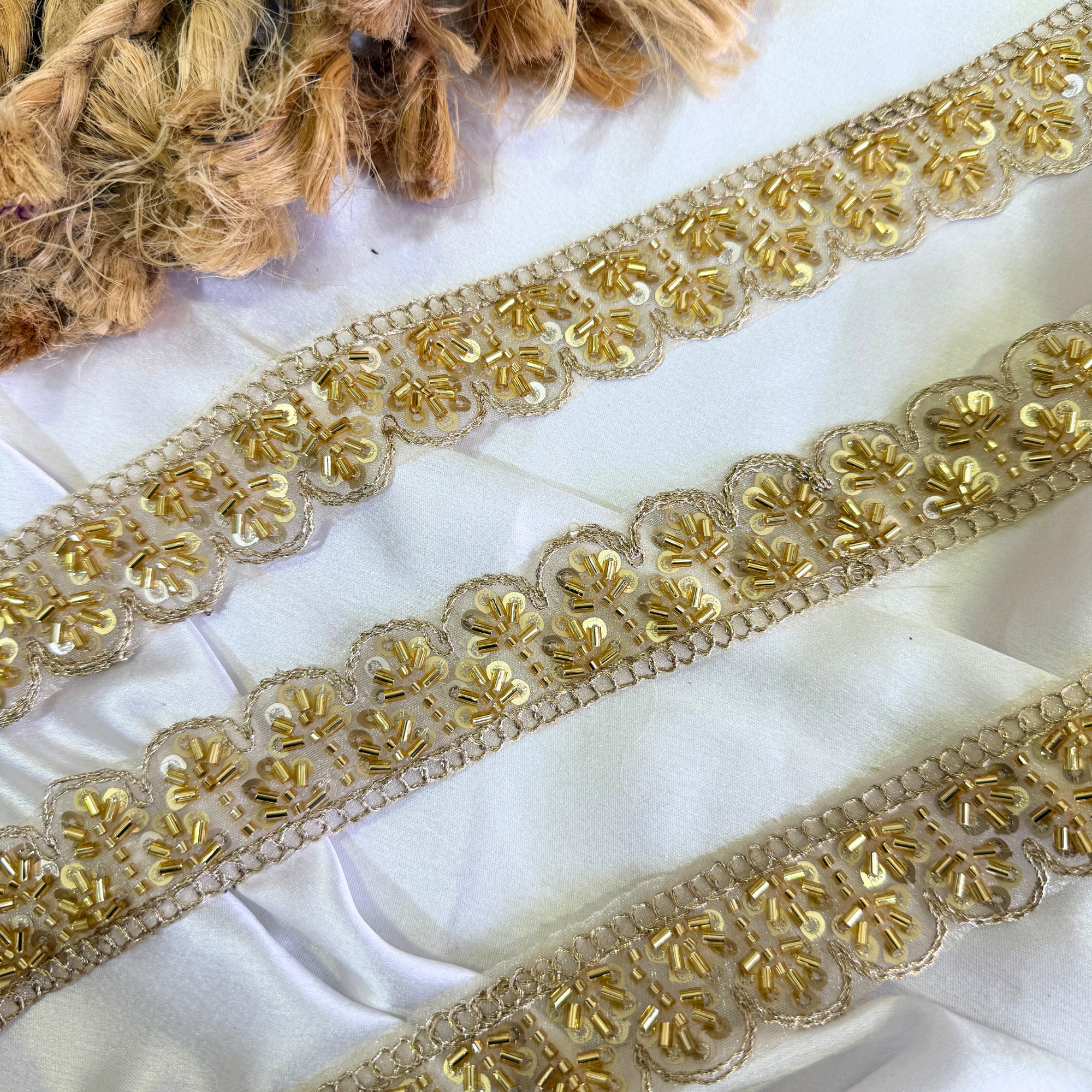Scalloped Gold Beaded Embroidered Lace Border