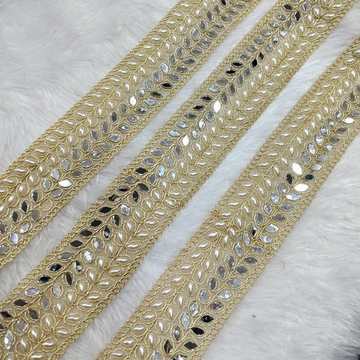 Mirror & Pearl Lace Trim with Leaf Motif Work for Ethnic Designer Wear