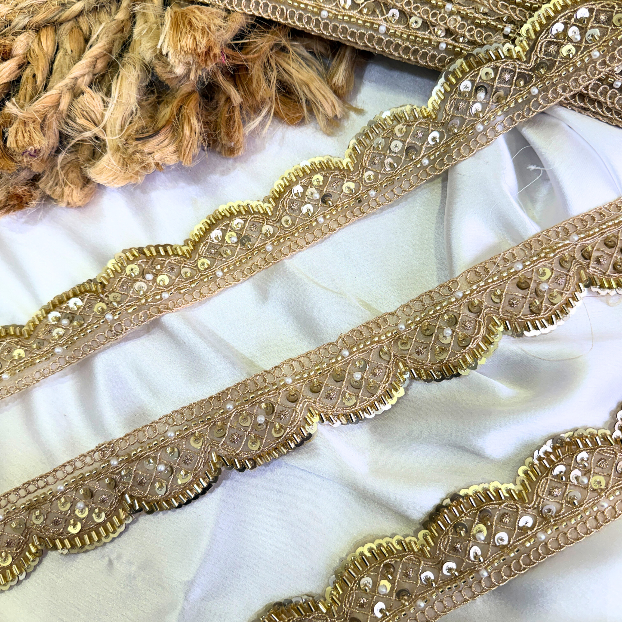 Gold Zari & Sequin Embroidered Festive Lace Border