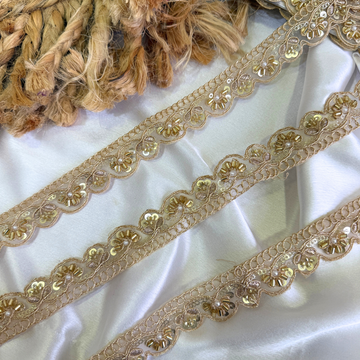Floral Motif Gold Beaded Embroidered Lace Trim