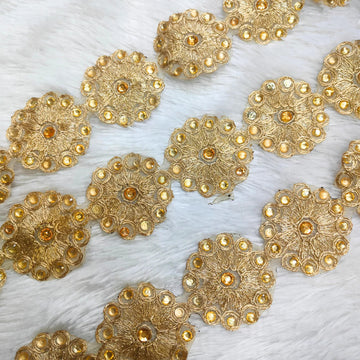 Round Motif Embroidered Stone Lace Trim