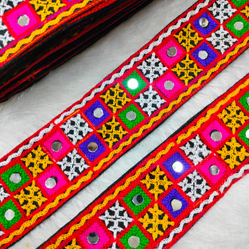 Multicolor Geometric Embroidered Traditional Lace Trim