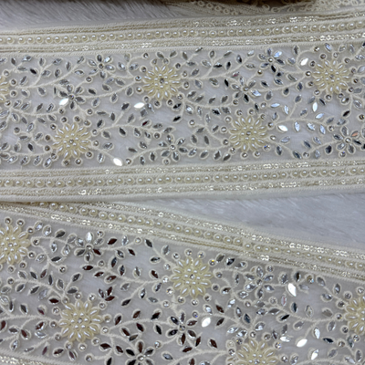 Luxury Pearl & Mirror Floral Lace Border