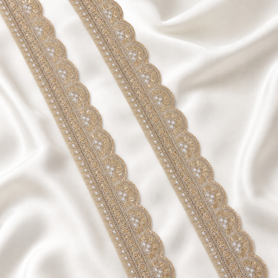 Scalloped Pearl Embroidered Lace Border for Bridal & Designer Wear