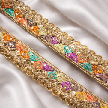 Multicolor Gota Work Lace Border with Scalloped Gold Embroidery for Festive Wear