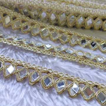 Gold Mirror Work Lace Trim with Diamond Motif Embroidery for Ethnic Wear