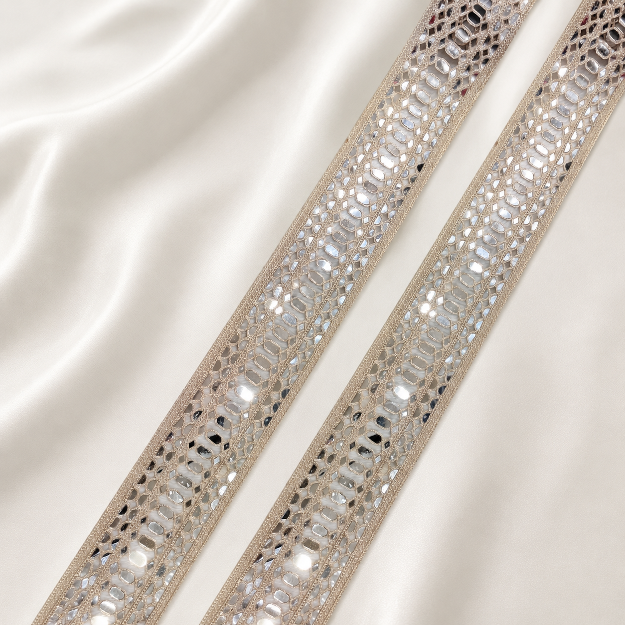 Reflective Embellished Geometric Embroidered Lace Border for Bridal & Designer Wear