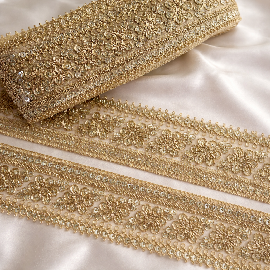 Rose Gold Floral Gota Patti Lace Border