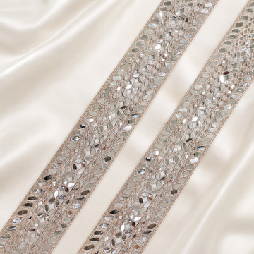Reflective Embellished Geometric Embroidered Lace Border for Bridal & Designer Wear