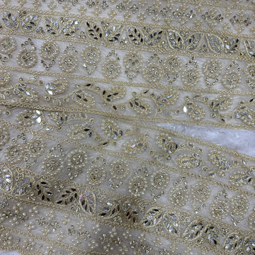 Pearl and Mirror Work Embroidered Lace Border for Bridal Designer Wear