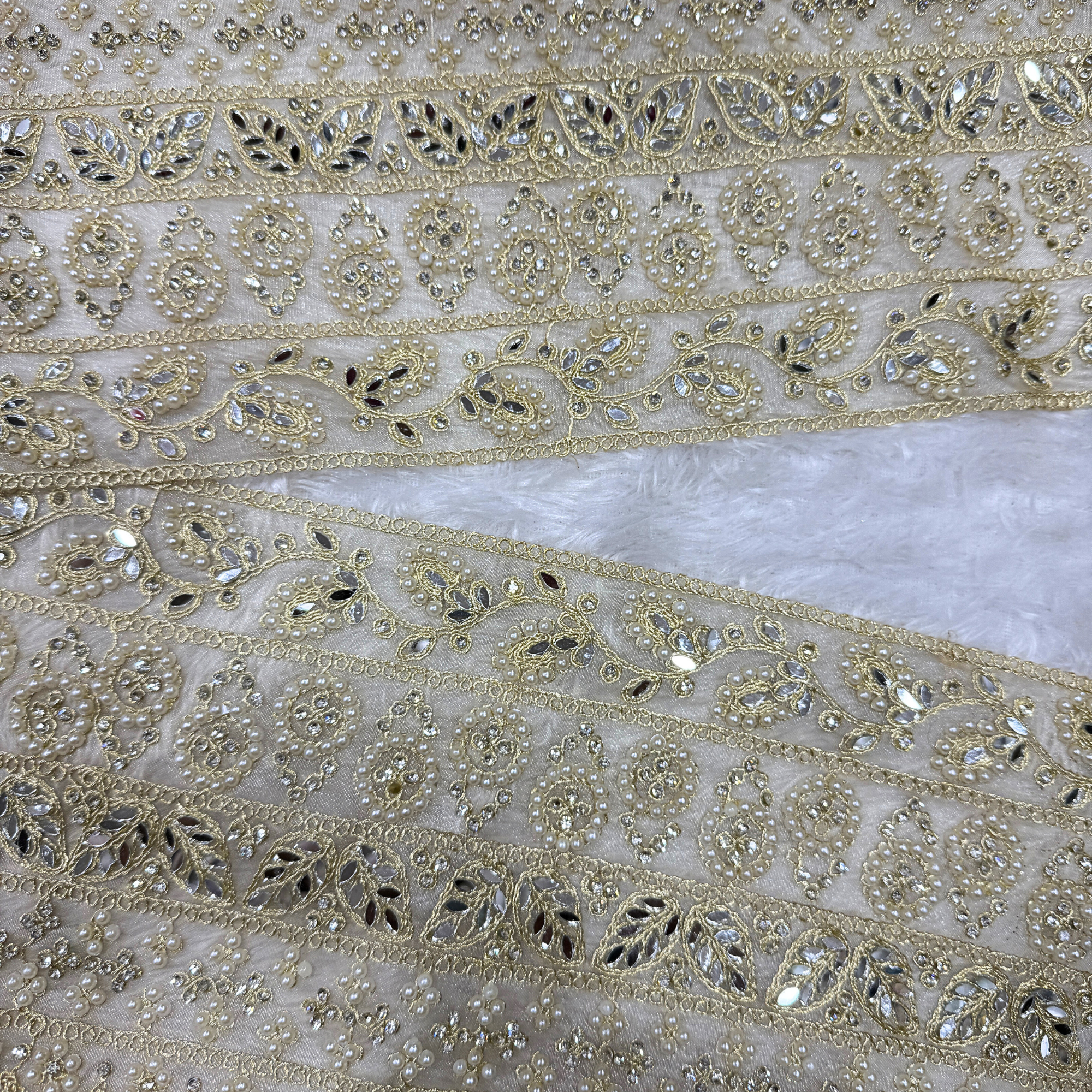 Pearl and Mirror Work Embroidered Lace Border for Bridal Designer Wear