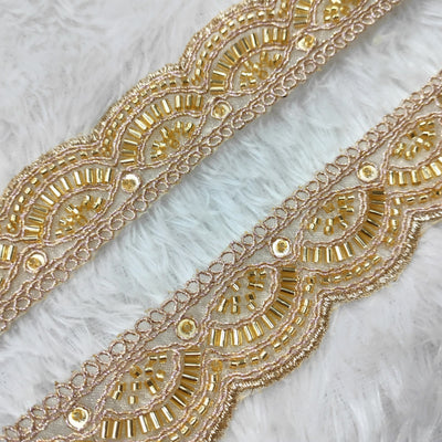 Beaded Scalloped Embroidered Lace Border for Bridal & Designer Wear