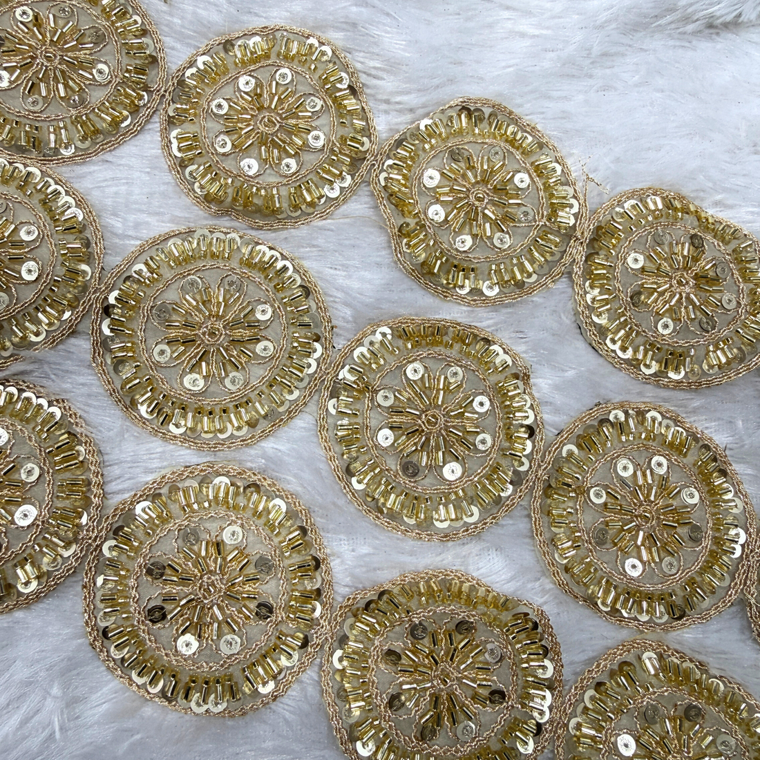 Luxury Sequin & Beaded Round Lace Motif Patch Trim