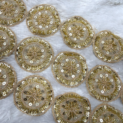 Luxury Sequin & Beaded Round Lace Motif Patch Trim hover image