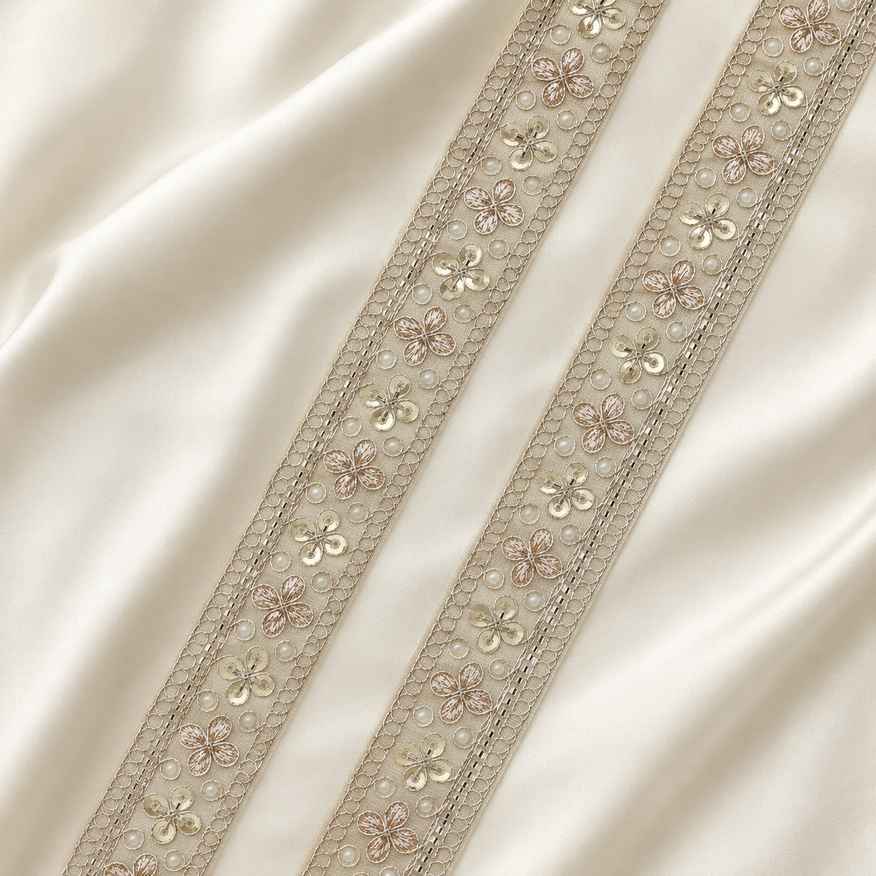 Pearl & Sequin Floral Embroidered Lace Trim for Ethnic & Designer Wear