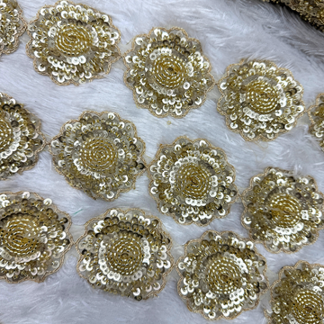 Sequin Embellished Floral Patch Lace for Bridal Designer Wear