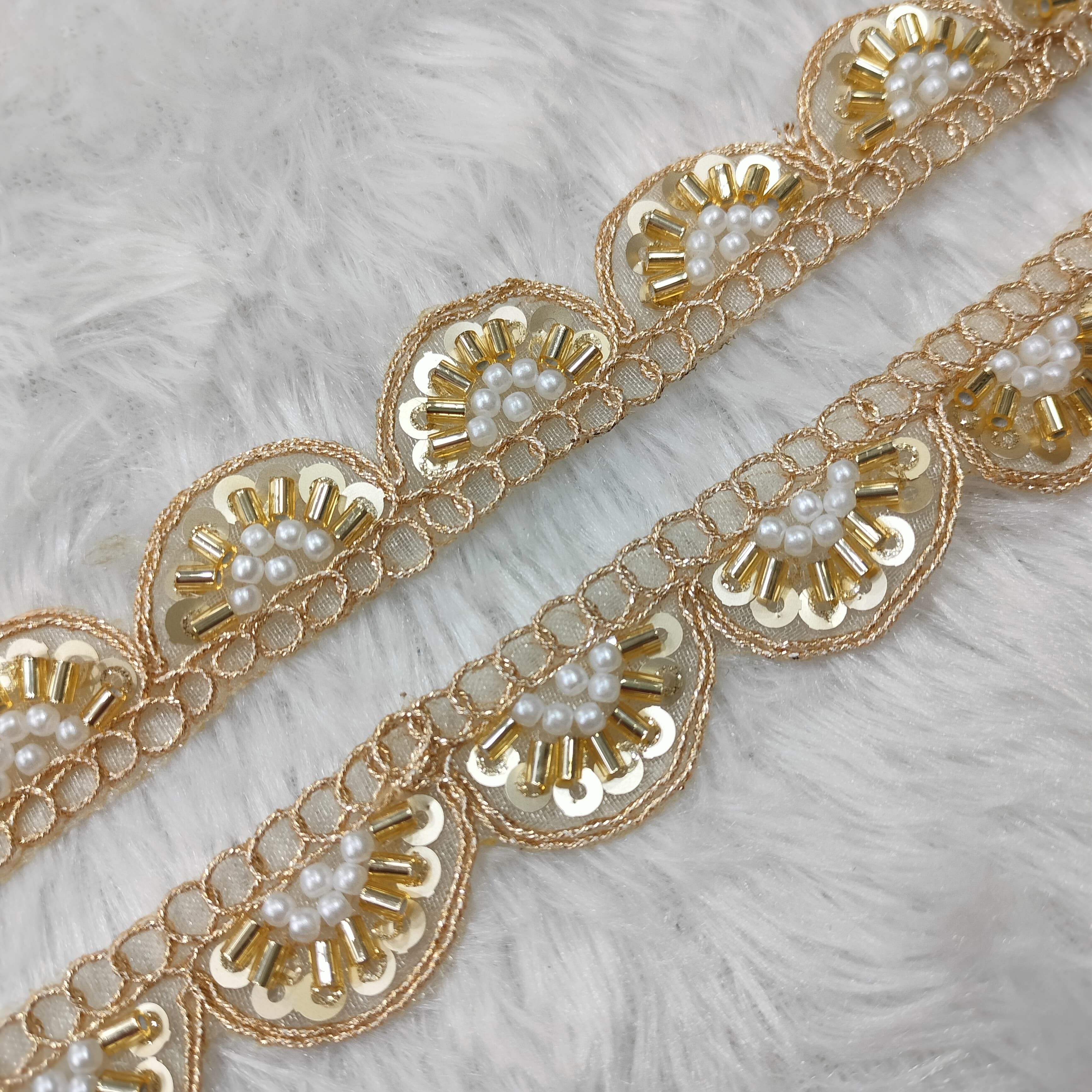 Scalloped Sequin Embroidered Lace Trim for Ethnic & Designer Wear