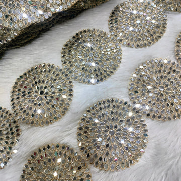 Round Mirror Work Motif Lace Trim for Bridal, Festive & Designer Wear