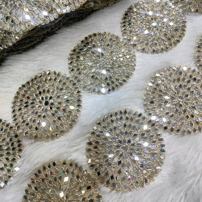 Round Mirror Work Motif Lace Trim for Bridal, Festive & Designer Wear