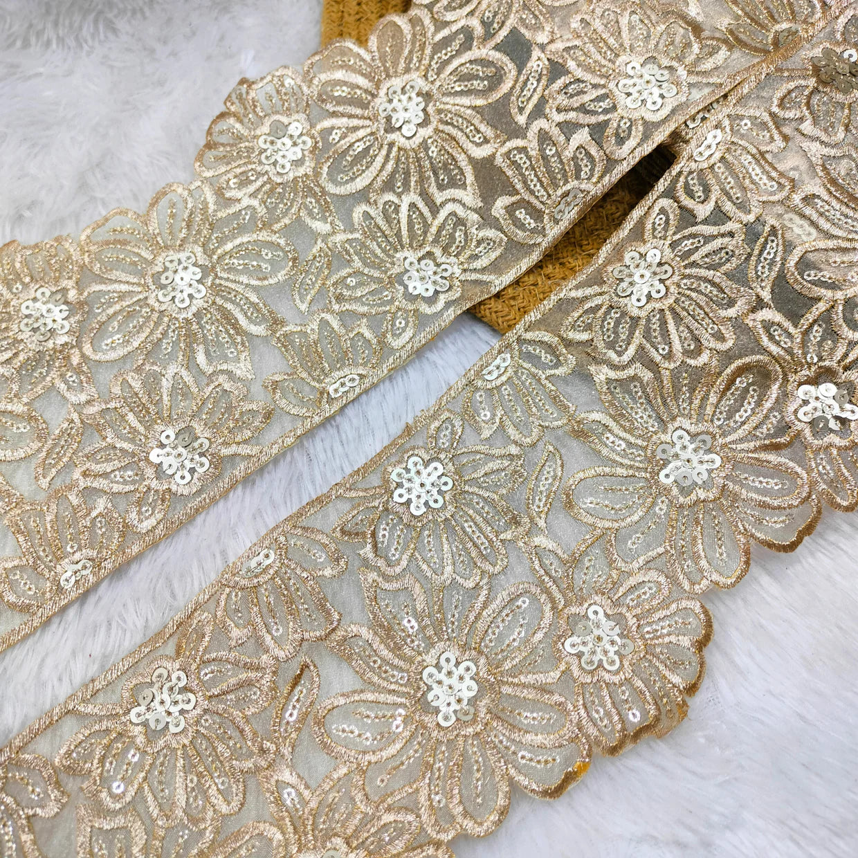 Daisy Floral Sequin Embroidered Lace Border
