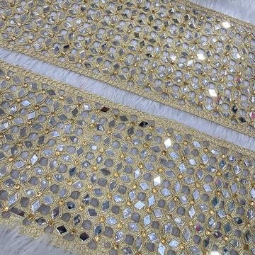 Geometric Mirror Work Embroidered Lace Border for Bridal Designer Wear