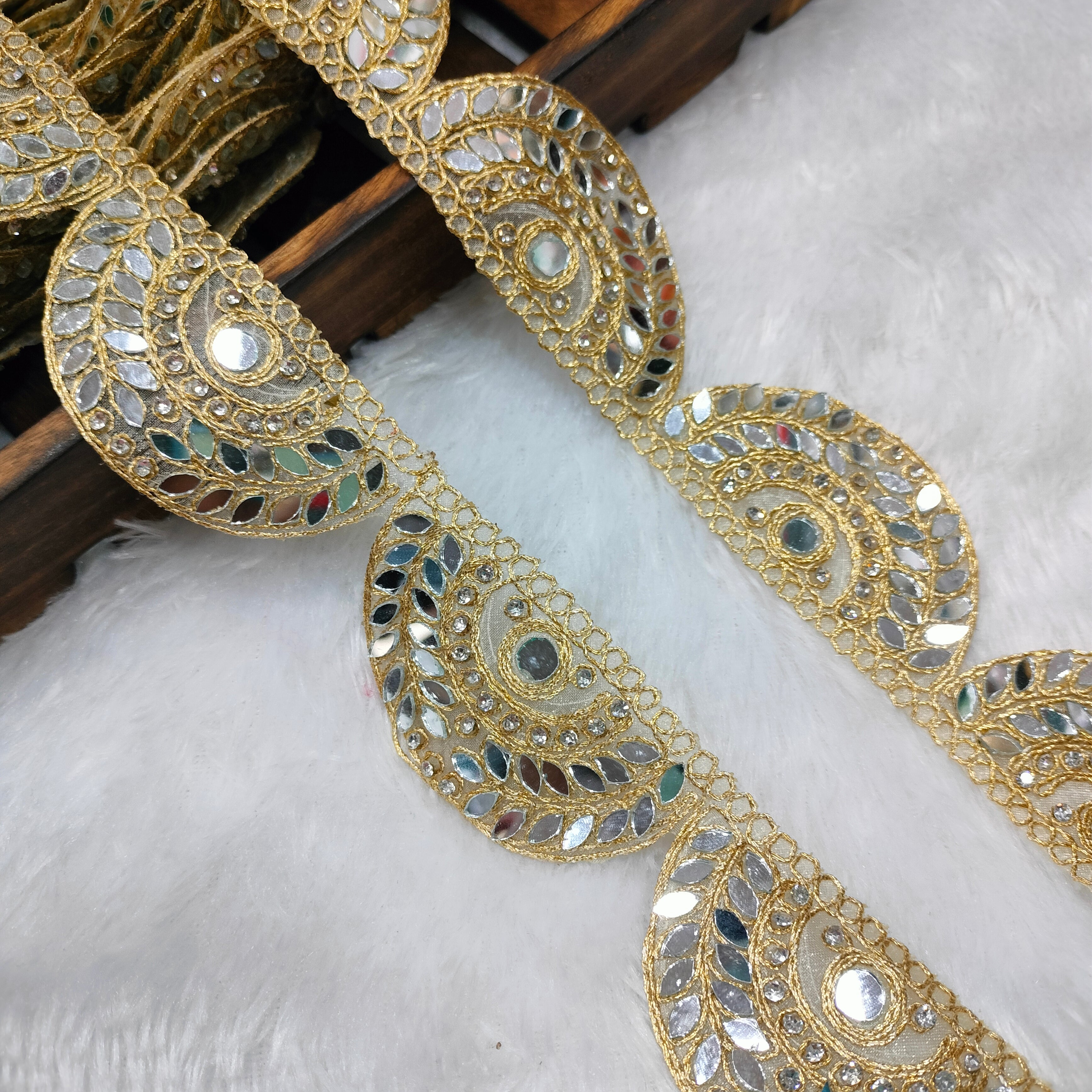 Golden Kundan Mirror Embroidered Lace