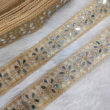 Mirror Floral Embroidered Lace Border for Bridal, Festive & Designer Wear