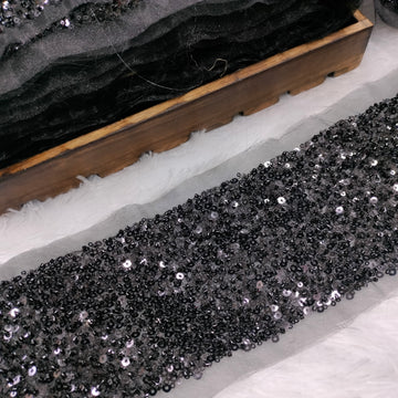 Heavy Black Sequin Embroidered Lace Border