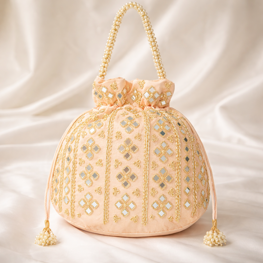 Peach Mirror Shine Potli