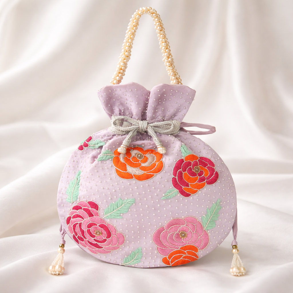 Lilac Floral Embroidered Potli