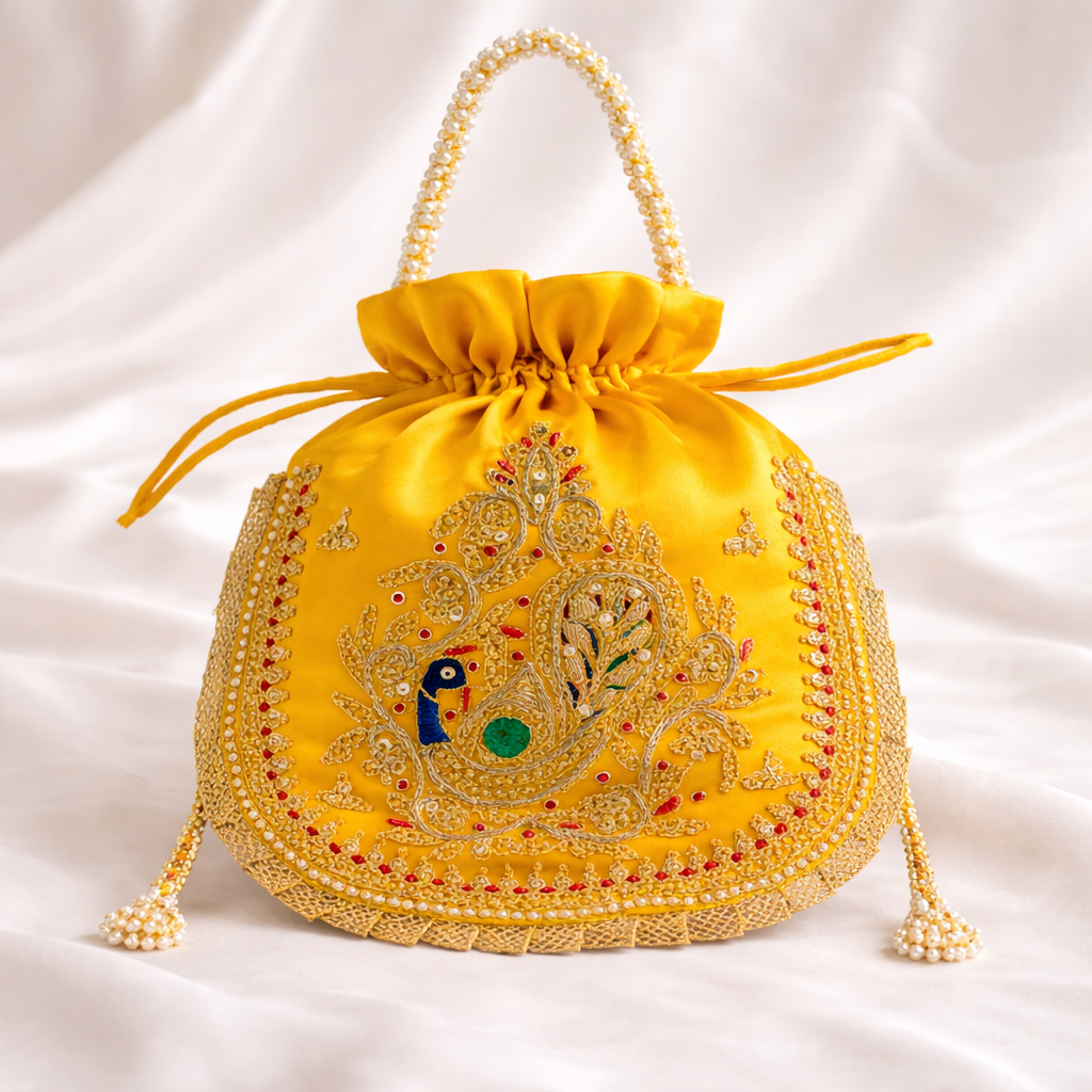 Royal Yellow Zardozi Potli