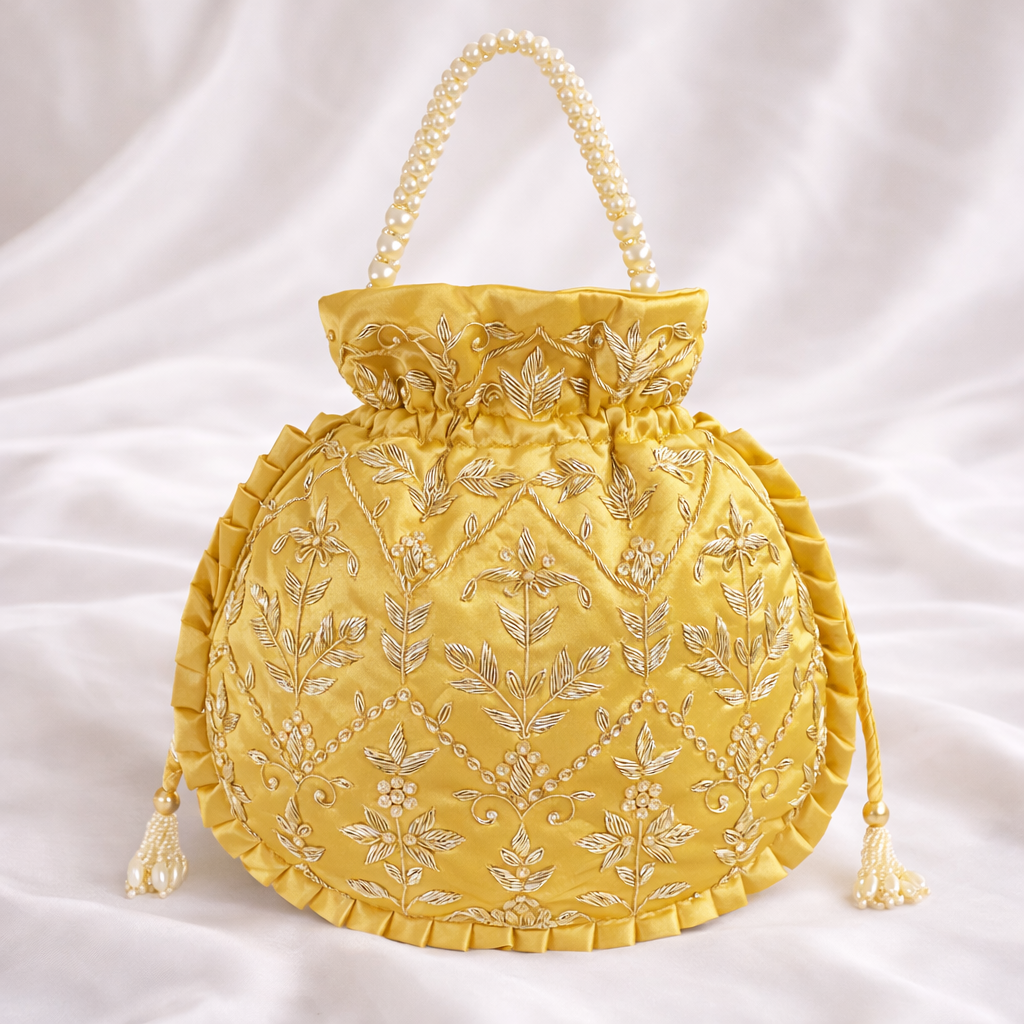 Mustard Gold Embroidered Potli