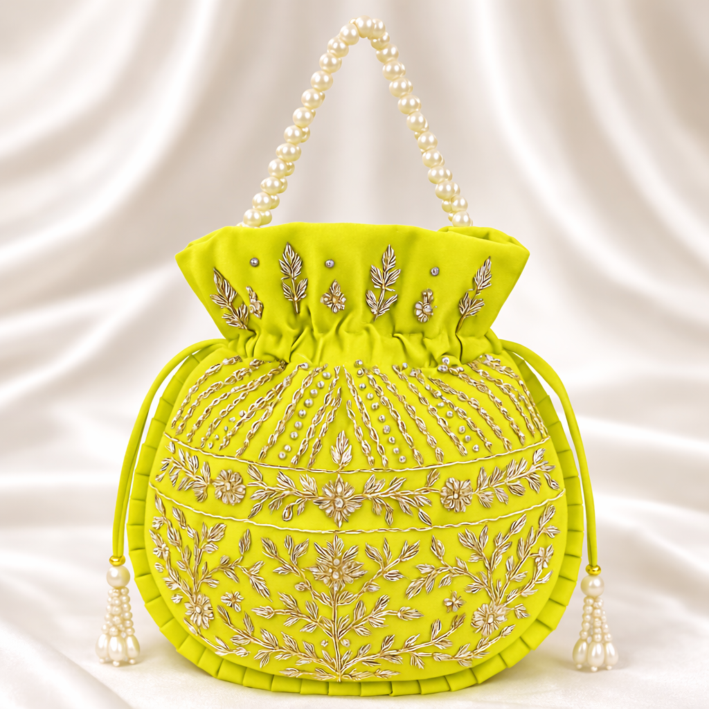 Lime Yellow Embroidered Potli