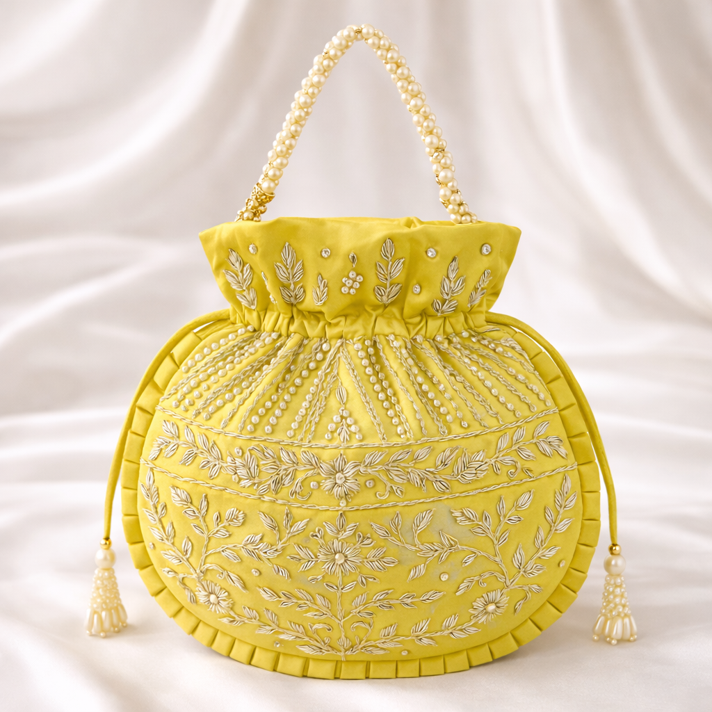 Mustard Yellow Embroidered Potli