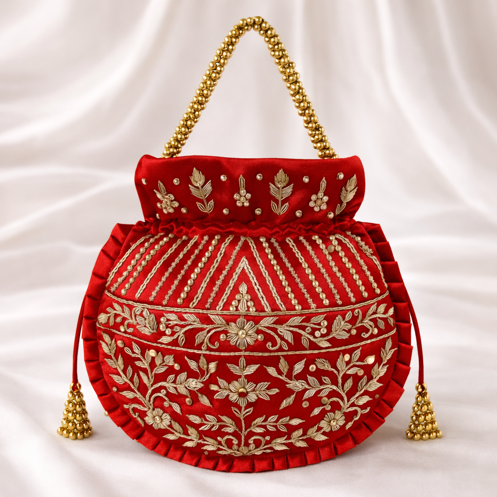 Red Embroidered Potli