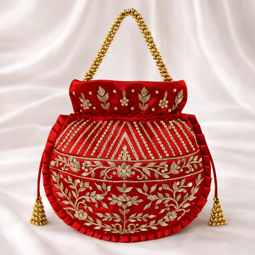 Red Embroidered Potli