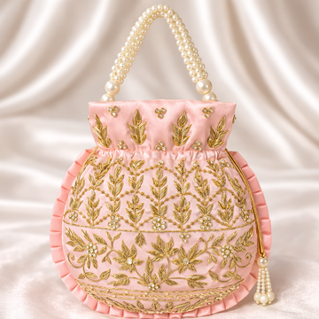 Peach Pink Embroidered Potli