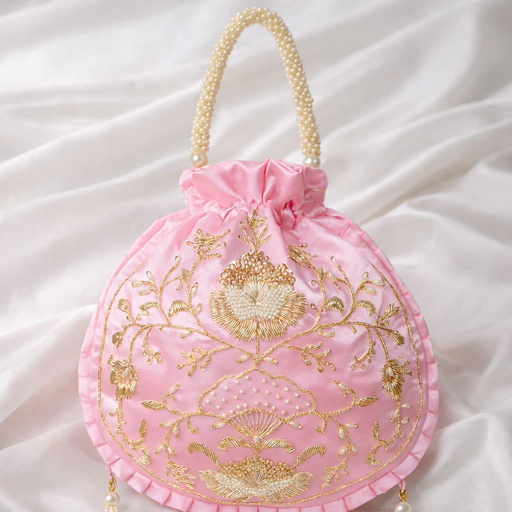Pink Pearl Blossom Potli Bag