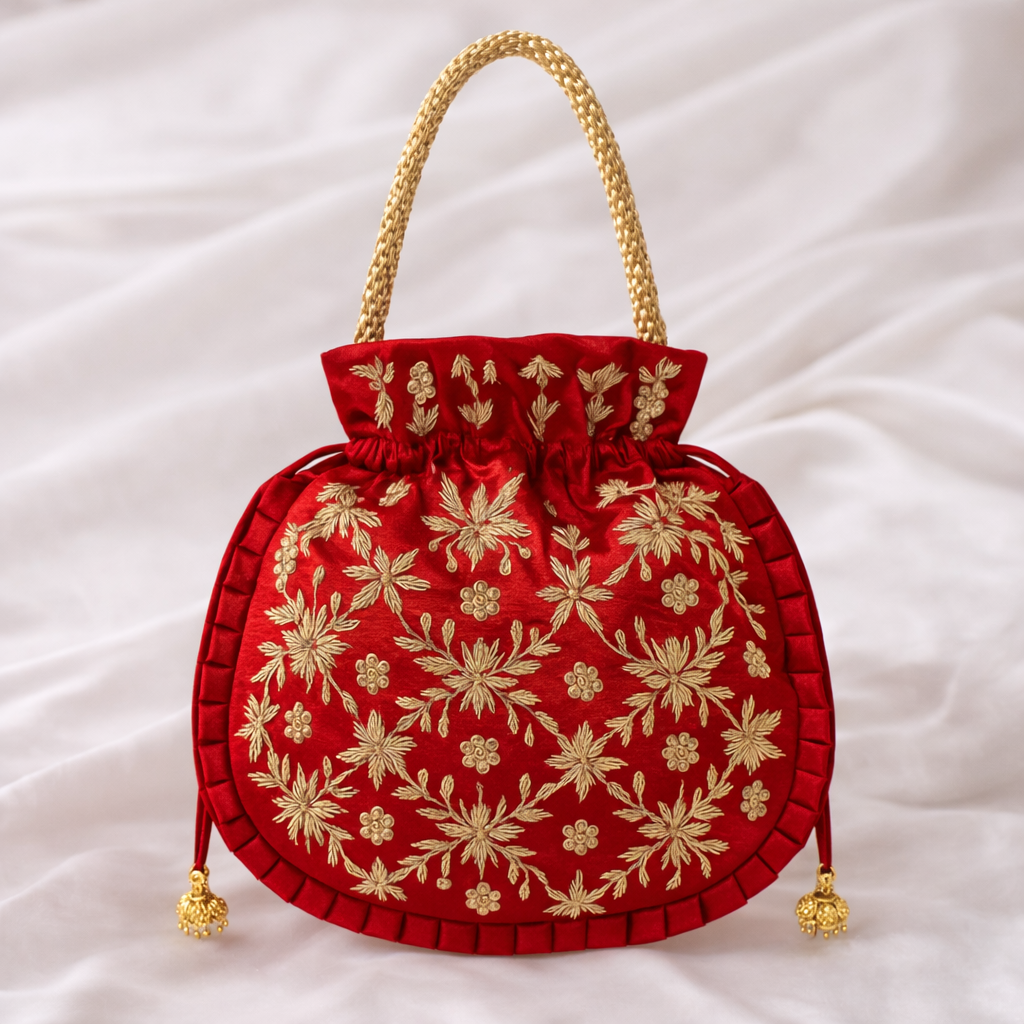 Red Regal Bloom Potli Bag