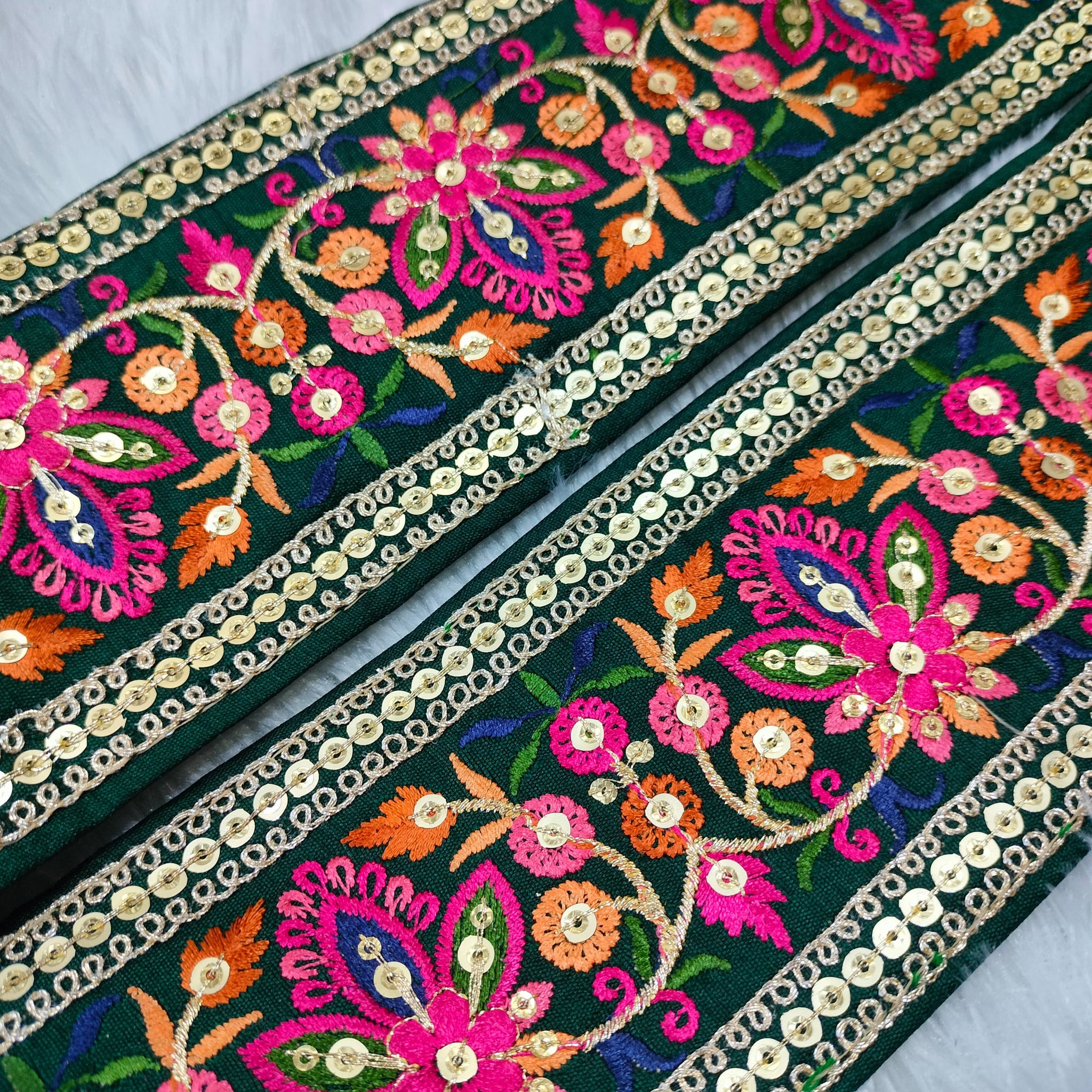 Multicolor Embroidered Rama Green Trim