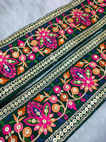 Multicolor Embroidered Rama Green Trim