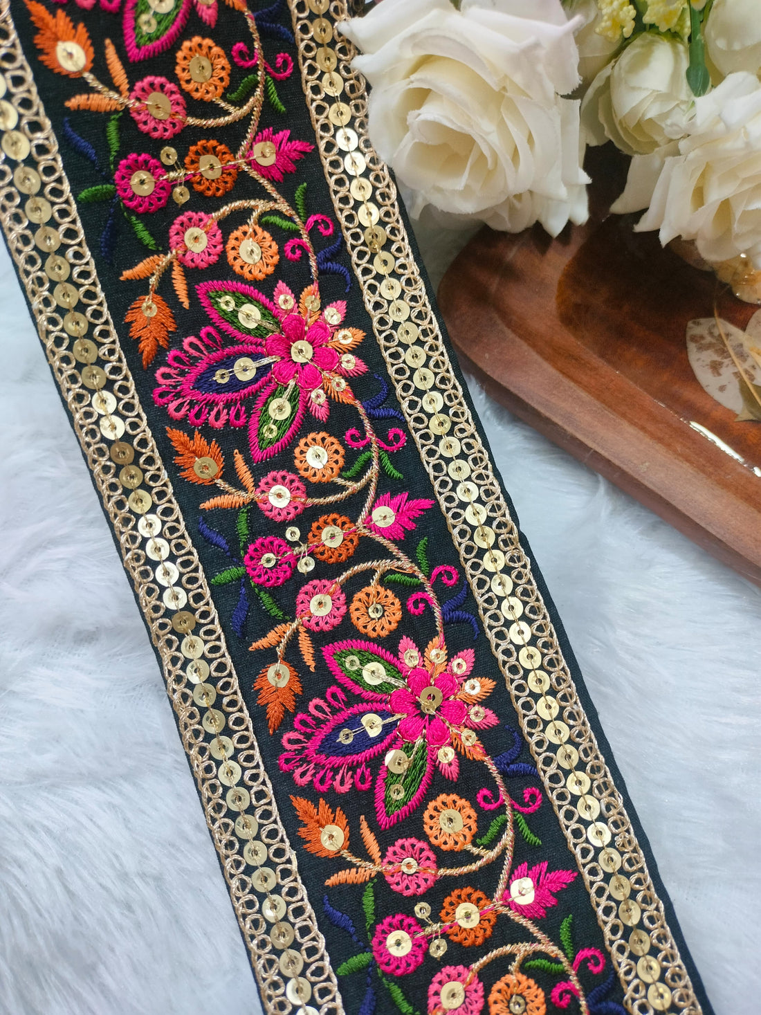 Multicolor Embroidered Rama Green Trim