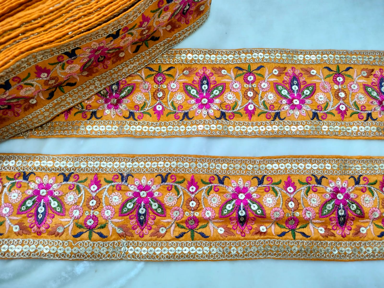 Multicolor Embroidered Yellow Trim