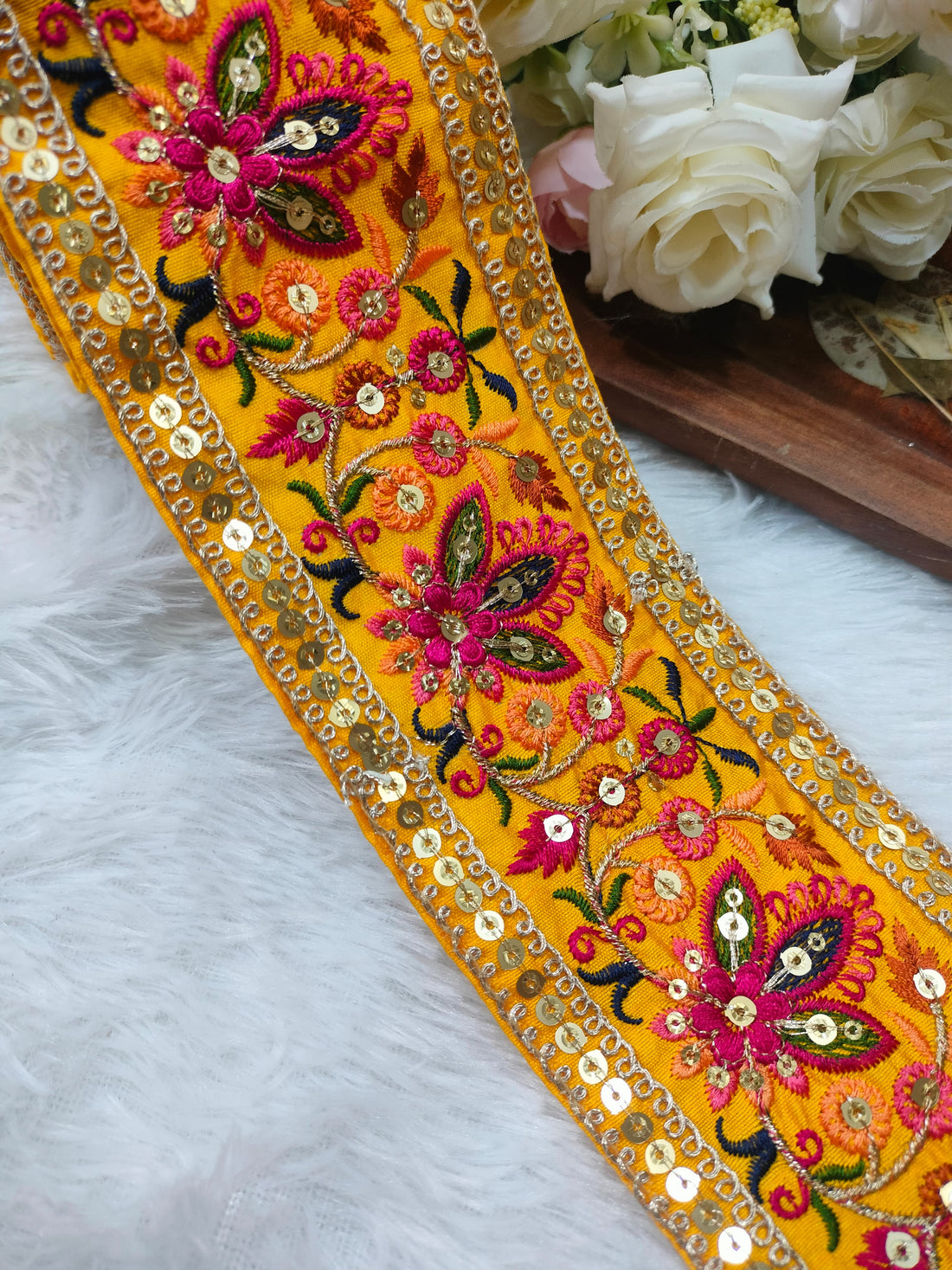 Multicolor Embroidered Yellow Trim