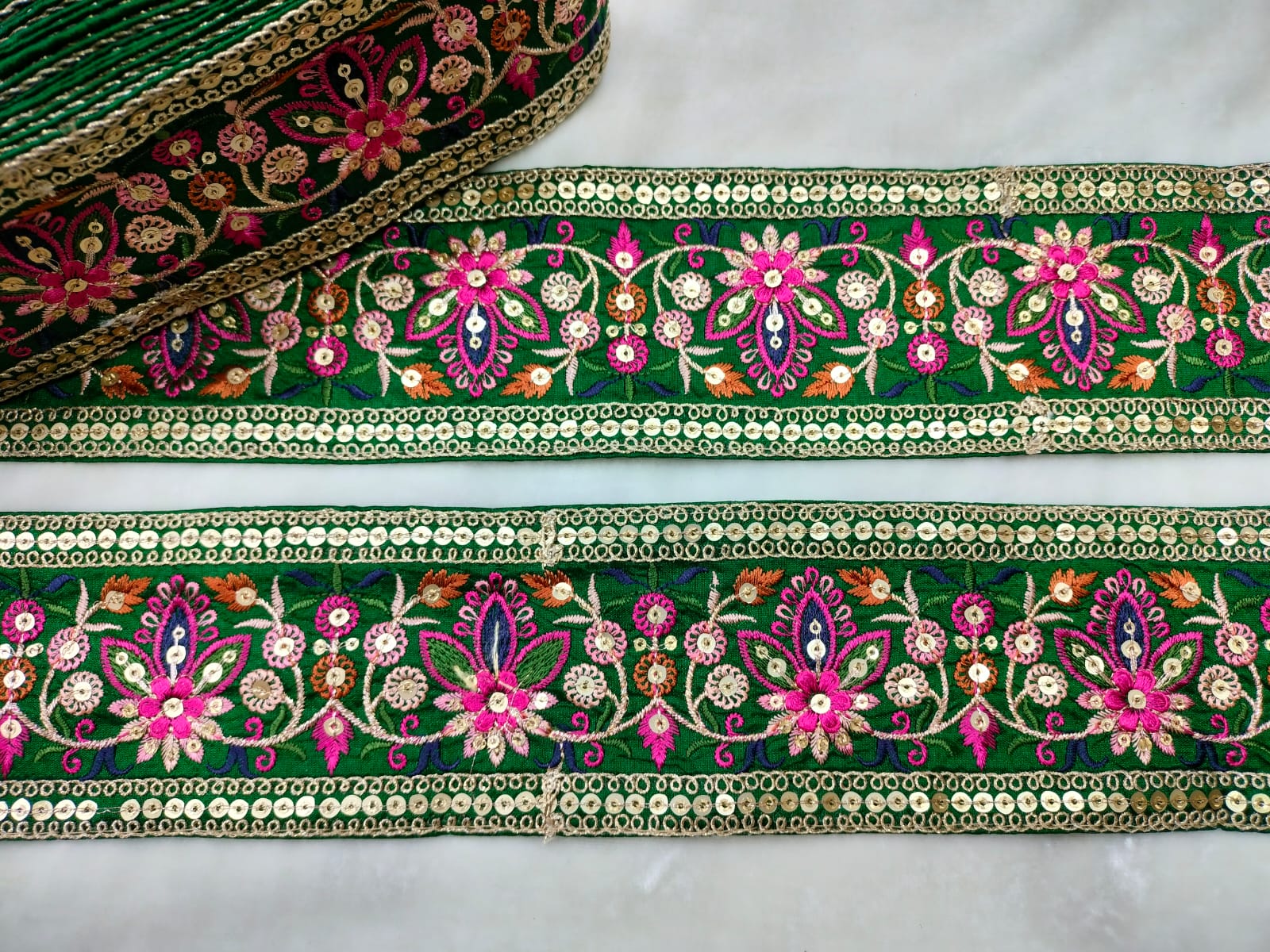 Multicolor Embroidered Green Trim