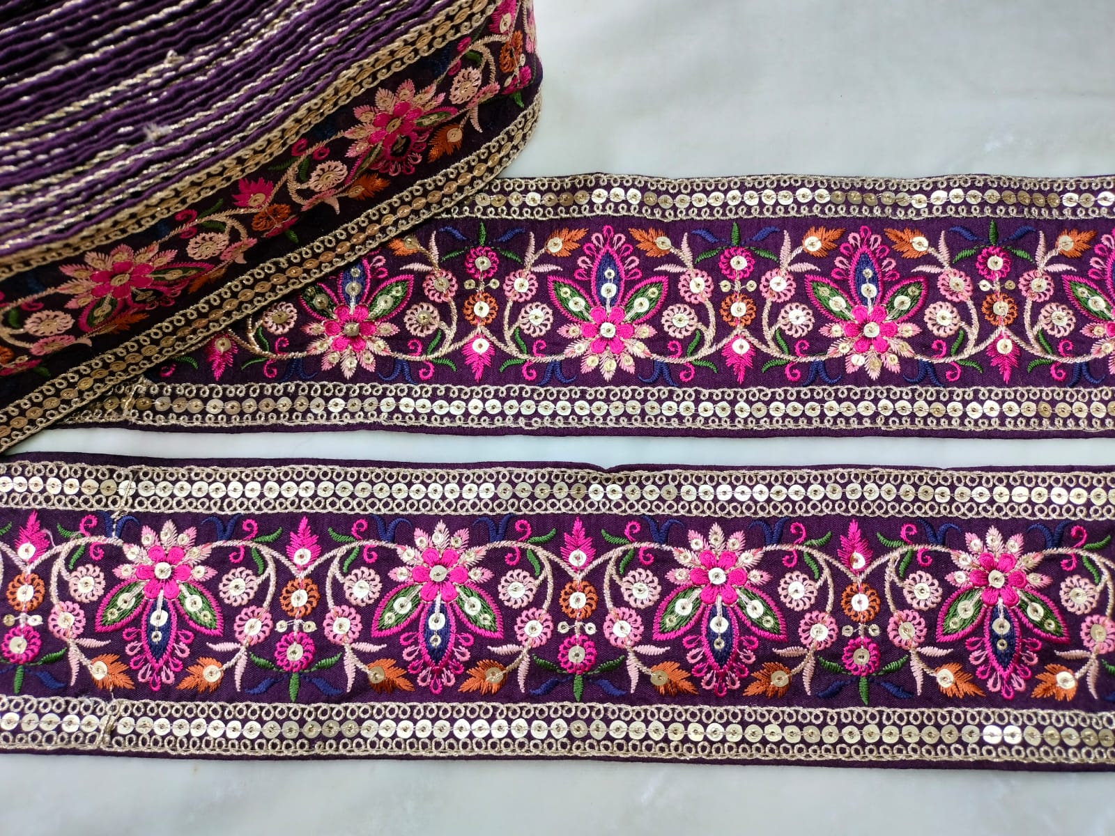 Multicolor Embroidered Purple Trim