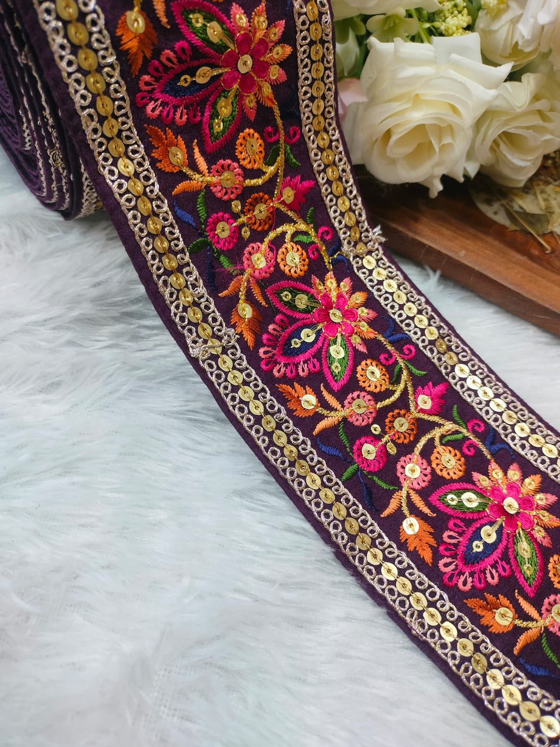 Multicolor Embroidered Purple Trim